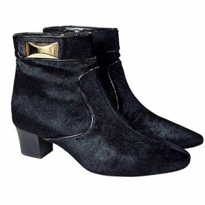 Oscar de la Renta Black Pony Hair Leather Booties Vintage Size 38